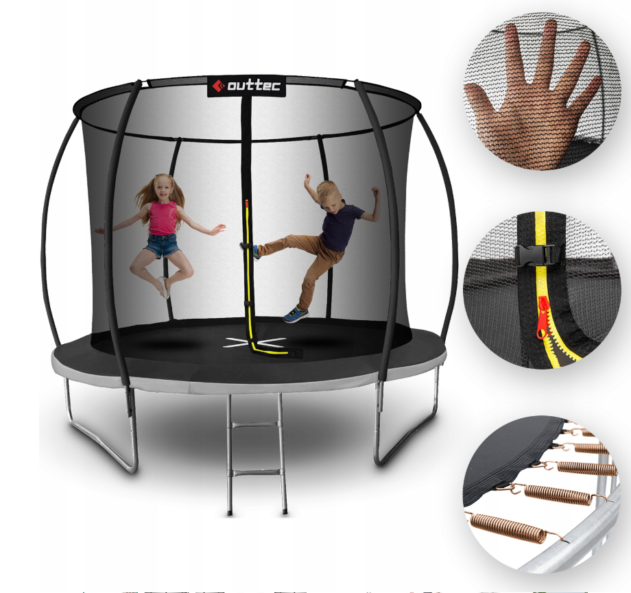 Батут OUTTEC Pumpkin с внутренней сеткой 12 футов 374 см черно-серый Киев - изображение 5