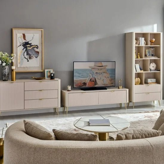 Стелаж Perfect Home Ланте / Lante 2S з 2 шухлядами і золотими ніжками Беж (PFH-091103) Дніпро - фото 9