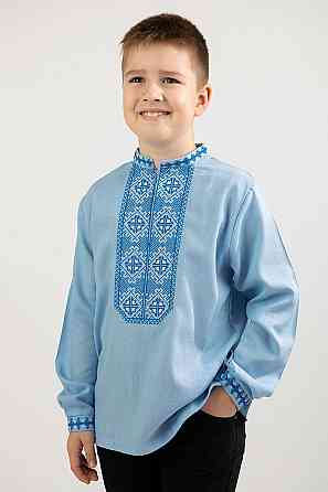 Вишиванка для хлопчиків, лляна, блакитна, 100% льон Київ