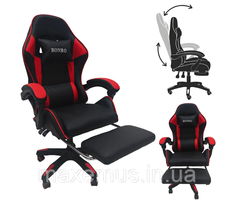 Кресло геймерское Bonro B945 Красное с подставкой для ног компьютерное игровое экокожа (до 120 кг) Мостиска - изображение 12