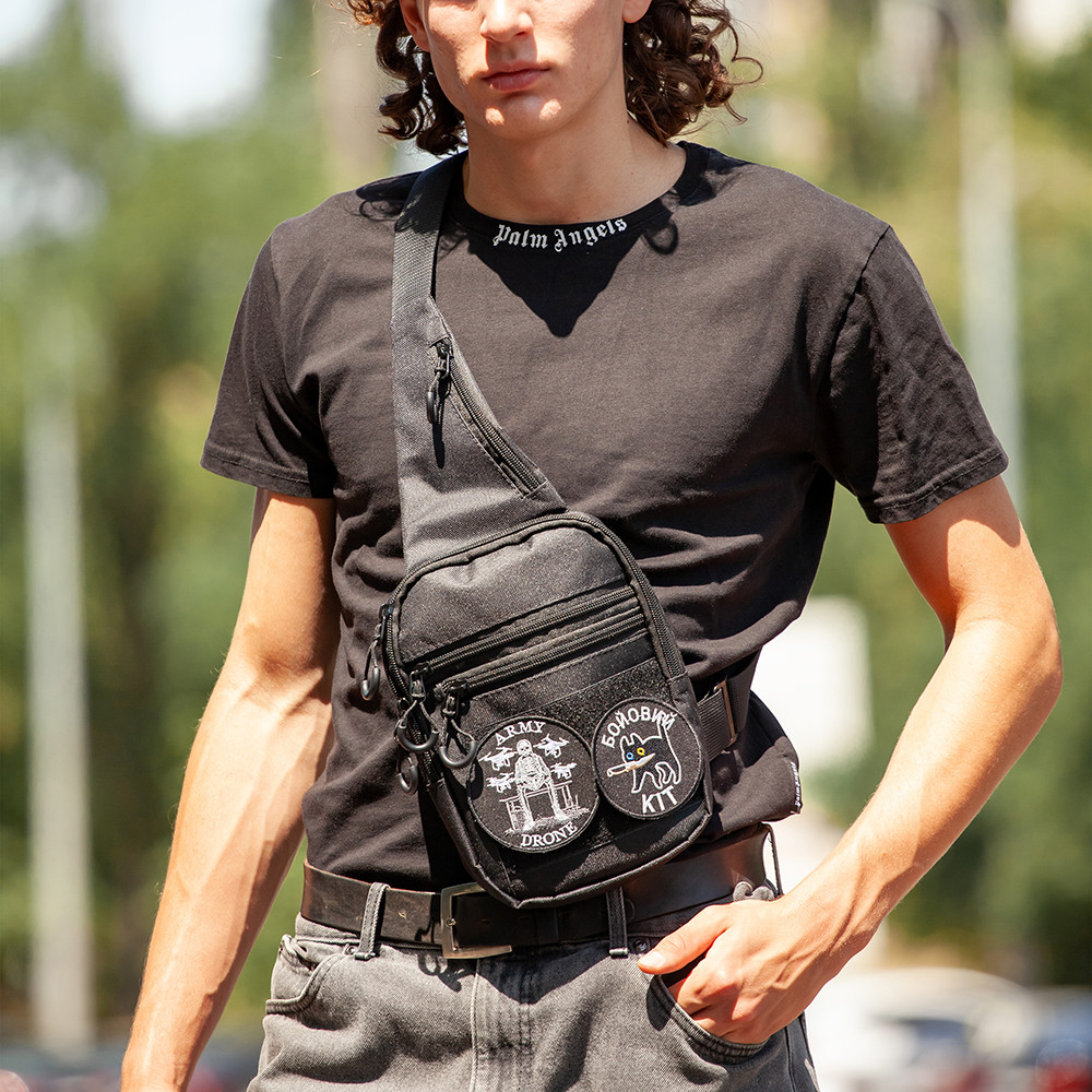 Сумка через плече військова маскування, Сумка через плече чоловіча плетена Тактична з шевроном GU-84 Львів - фото 9