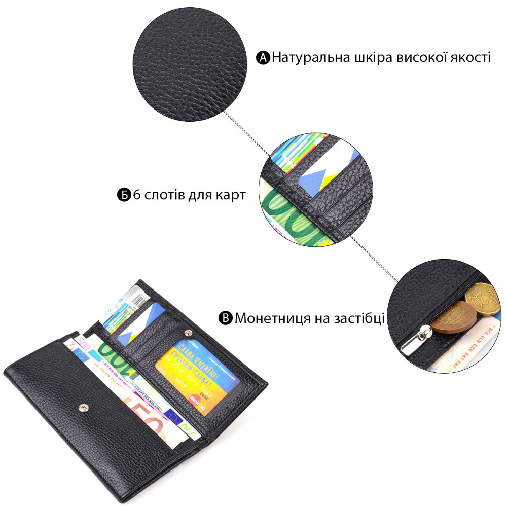 Функциональный кошелек для женщин из натуральной кожи CANPELLINI 21822 Черный Киев - изображение 4