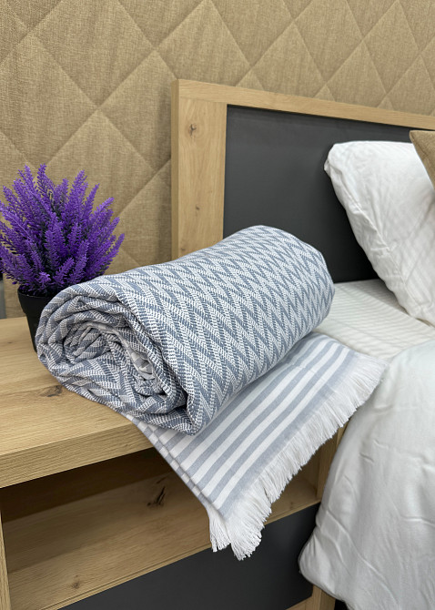 Покривало Dakota Fringe ЄВРО 200х230 см колір блакитний з білим (85-192) Київ - фото 8