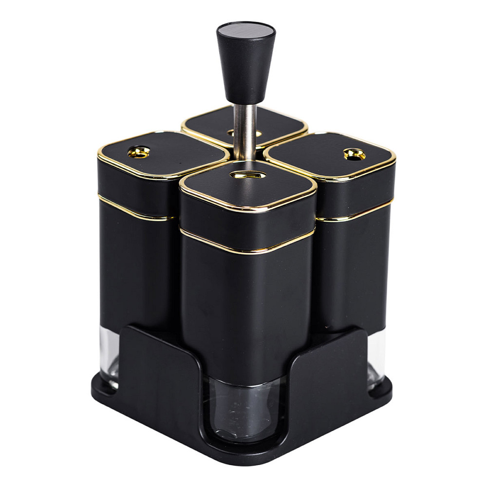 Yiwu Набір для спецій на підставці 4 предмети 10х10х17 см ємності для приправ 120 мл Чорний HP- Киев - изображение 4