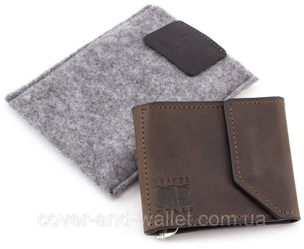 Коричневий затиск для грошей ручної роботи на магніті Grande Pelle Soldi Київ - фото 8