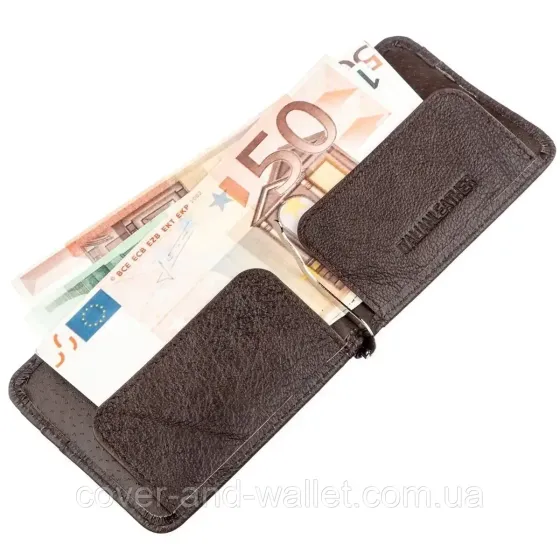 Кожаный зажим для купюр и карточек коричневого цвета ST Leather 452 Coffee Киев