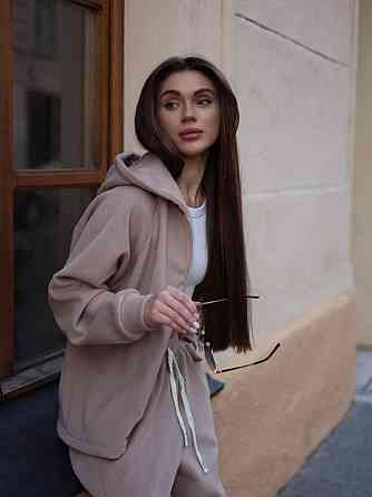 Жіночий теплий повсякденний костюм з турецького двостороннього флісу Бежевий Одеса