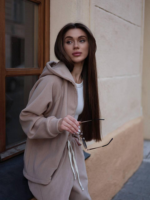 Жіночий теплий повсякденний костюм з турецького двостороннього флісу Бежевий Одеса - фото 5