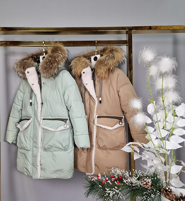 Детская бежевая зимняя куртка пальто на девочку с натуральным мехом 104,110 Николаев - изображение 4