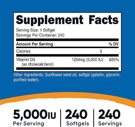 Витамин D3 Nutricost Vitamin D3, 5000 IU, 240 Softgels Луцк