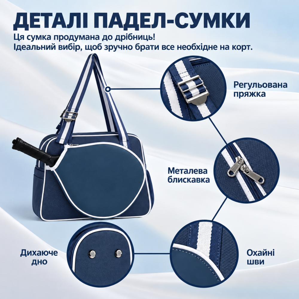 Сумка для падела тенисная для тренировки хранения формы, спортивного инвентаря на корте, серо-синий Q25-017_grey Каменец-Подольский - изображение 10