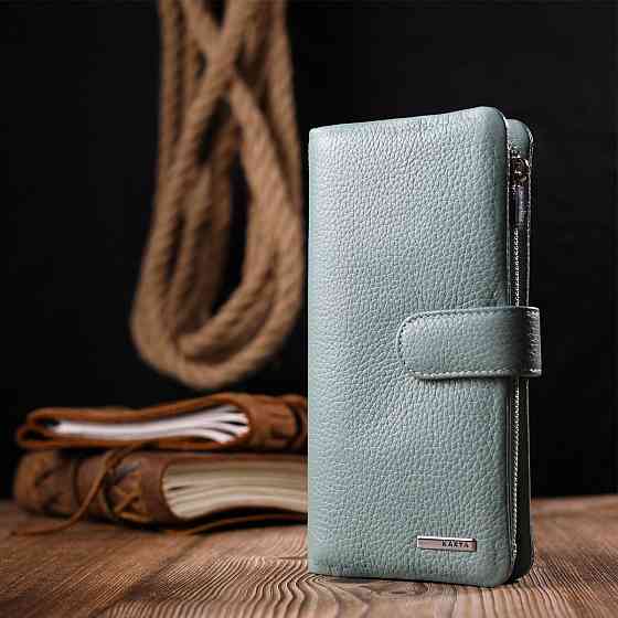 Интересное женское портмоне из натуральной кожи KARYA 21000 Серо-голубой Киев