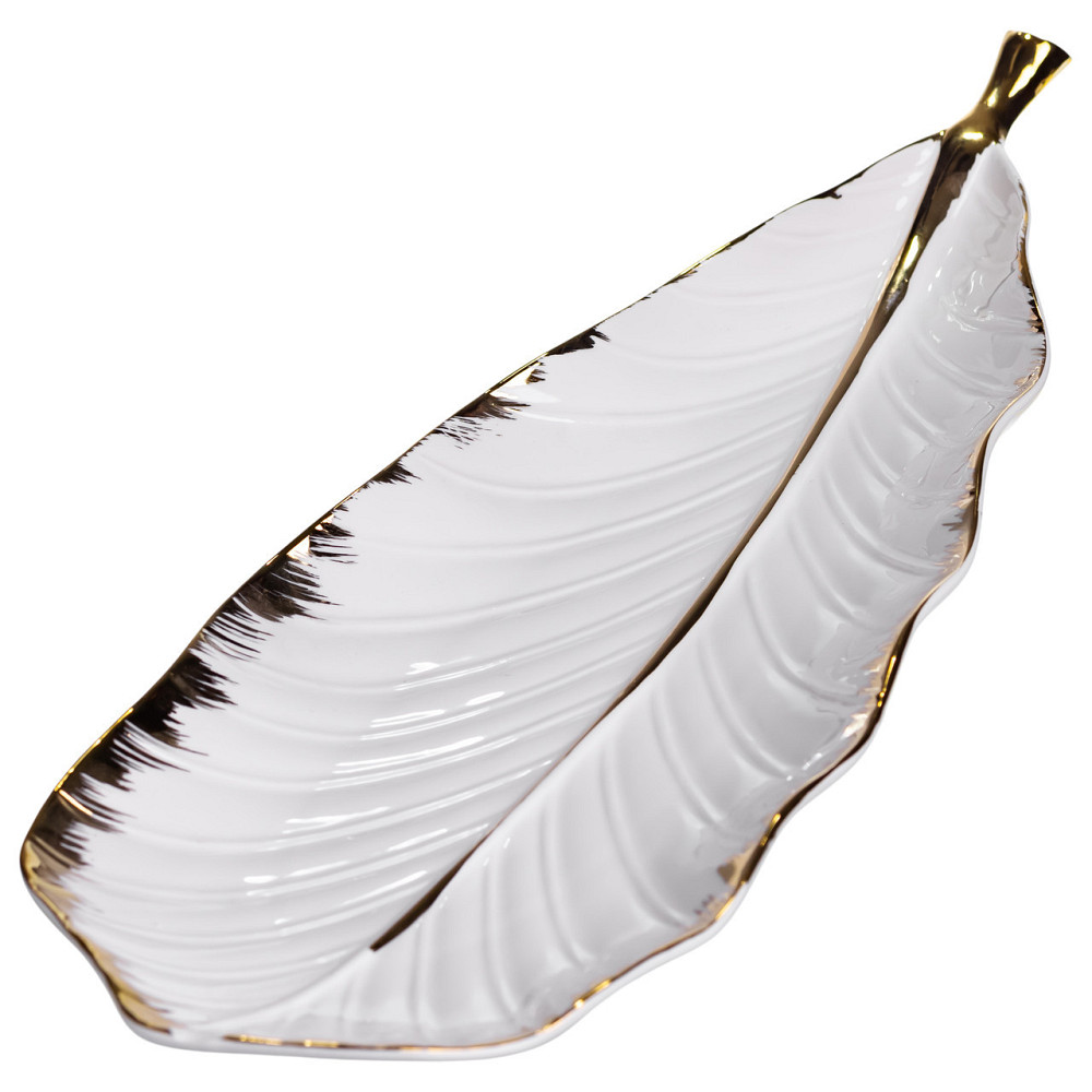 Біле фарфорове блюдо з золотом для закусок 45 см Київ - фото 1