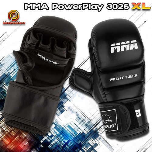 Рукавички для ММА змішаних єдиноборств рукпашного бою чорні PowerPlay 3026 розмір XL Київ - фото 1