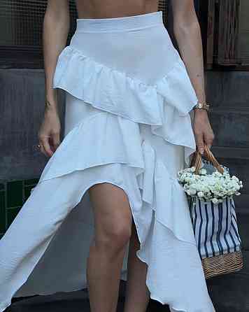 Жіноча романтична довга спідниця з воланами льон бохо Одеса