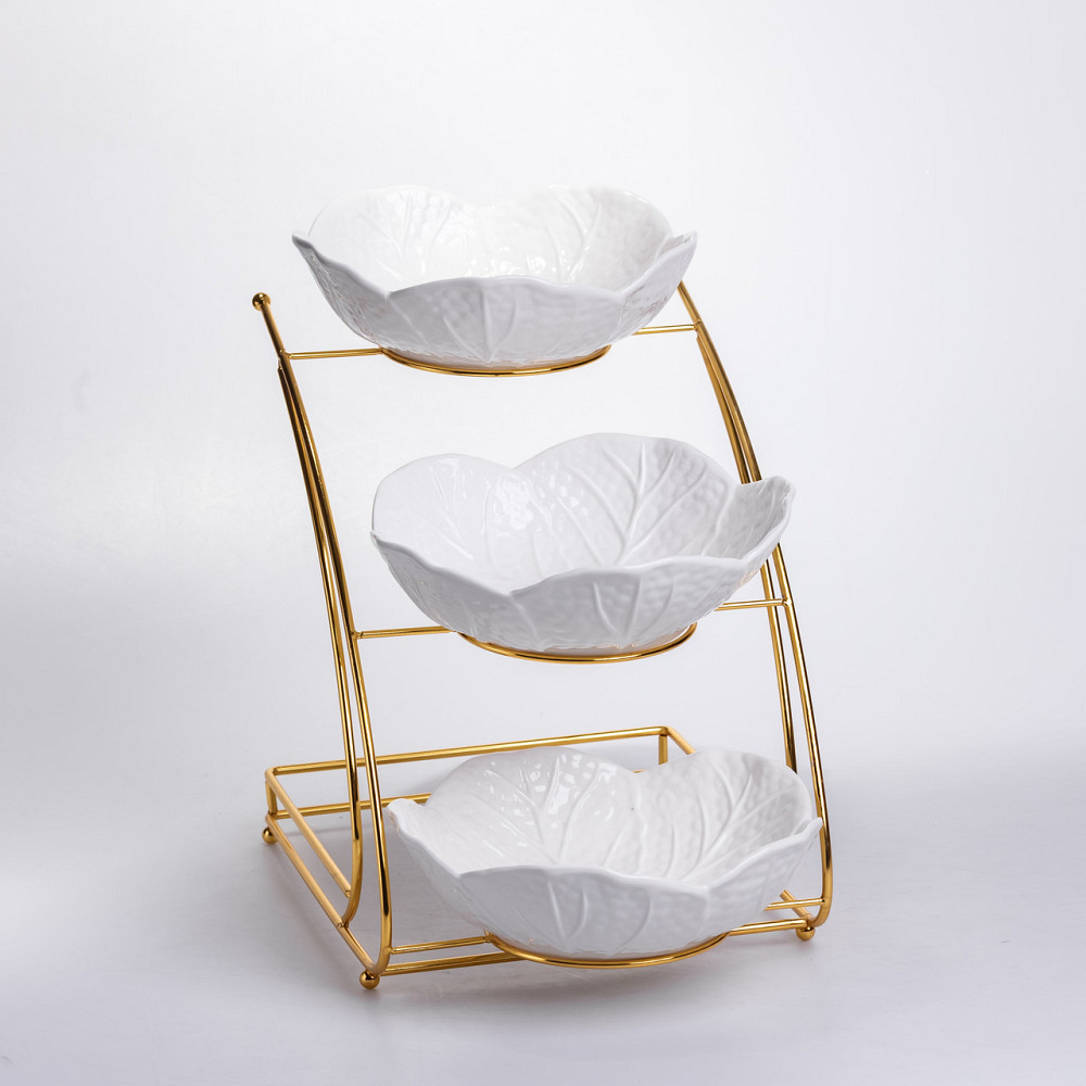 Фруктовница трехъярусная белая с золотом Киев - изображение 1