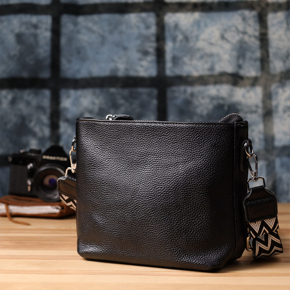 Зручна жіноча сумка на плече з якісної натуральної шкіри Vintage 22914 Чорний Київ - фото 9