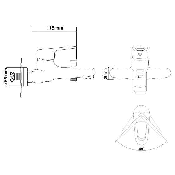 Змішувач для ванни RJ NARCIZ з душовим гарнітуром (RBZ100-3) Київ