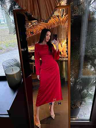 Жіноче стильне довге елегантне плаття дабл шовк Червоний, 42/46 Одеса