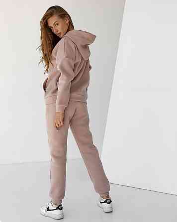 Жіночий спортивний теплий костюм оверсайз на флісі Пудровий XXL Харків