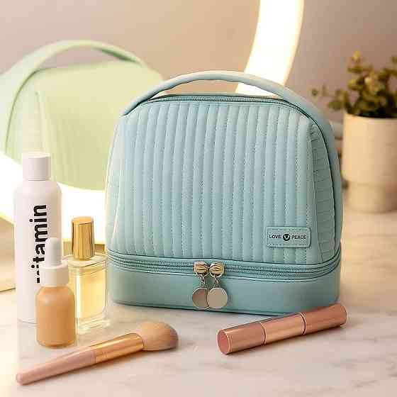 Косметичка для пренадлежностей из искусственной кожи для макияжа,голубая Каменец-Подольский