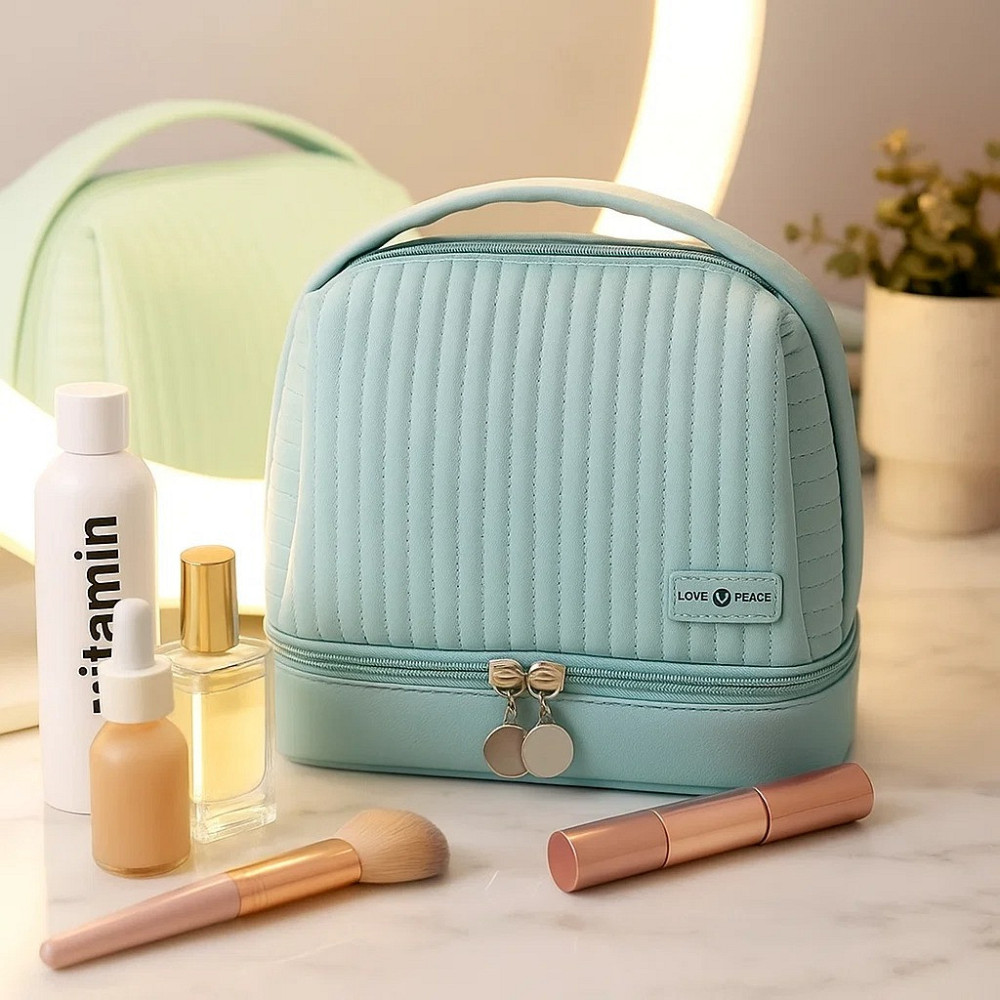 Косметичка для приладдя зі штучної шкіри для макіяжу, блакитна Кам'янець-Подільський - фото 4