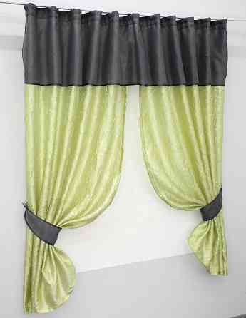 Кухонные шторы VR-Textil № 073к с ламбрекеном и подхватами салатовый с графитовым 275х170 см (52-0154) Киев