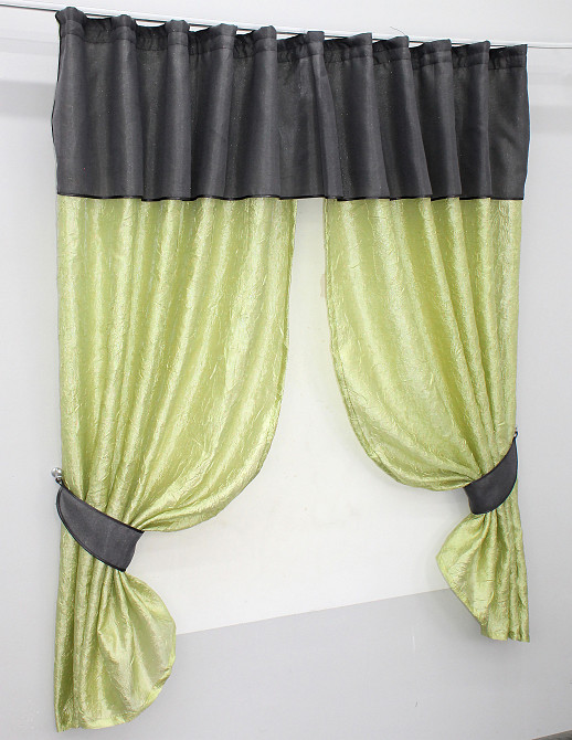 Кухонные шторы VR-Textil № 073к с ламбрекеном и подхватами салатовый с графитовым 275х170 см (52-0154) Киев - изображение 2