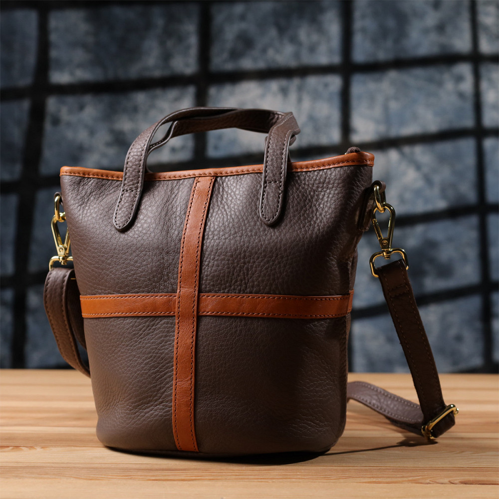 Жіноча шкіряна сумка з коричневою вставкою на лицьовій стороні Vintage 22999 Бежево-сірий Київ - фото 9