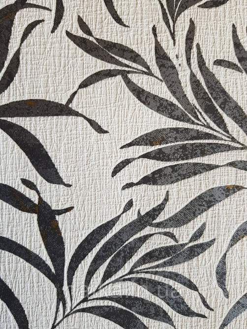 Шпалери вінілові на флізеліні Marburg Chelsea 0.53х10 дрібна сітка чорні гілки листя з блиском на білому Київ - фото 3