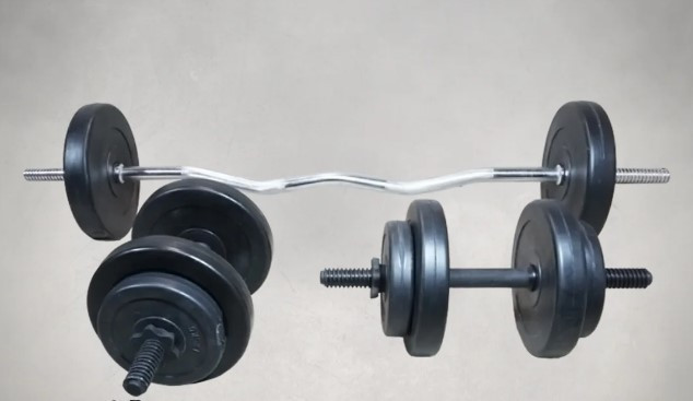 Штанга W-образная + гантели 33 кг с покрытием Гантели, гири, штанги и диски ударостойкий пластик Киев - изображение 1