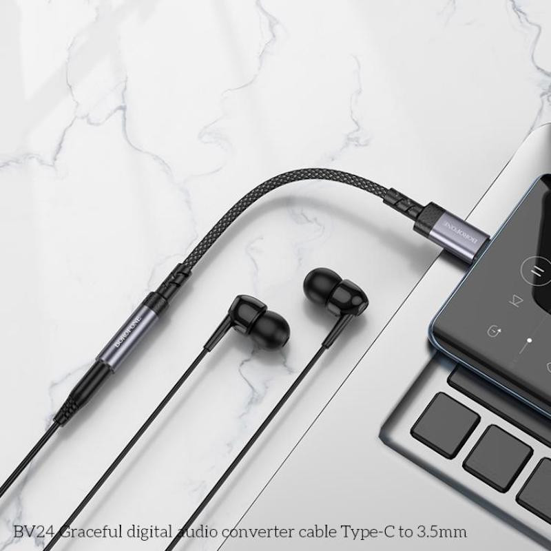 Перехідник BOROFONE BV24 Graceful digital audio converter cable Type-C to 3.5mm Metal Grey Київ - фото 8