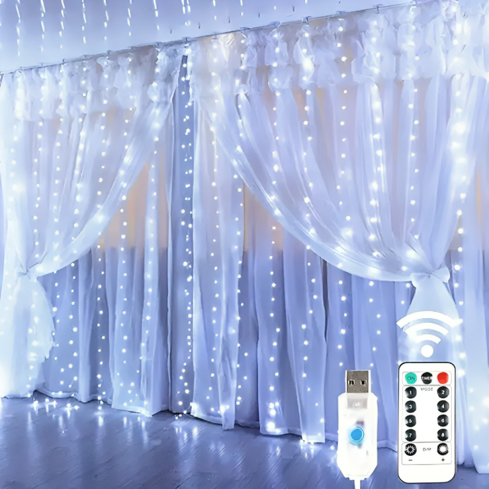 Гірлянда Штора Водоспад,від USB,3x2м,з пультом,Біле світло SBR Київ - фото 1
