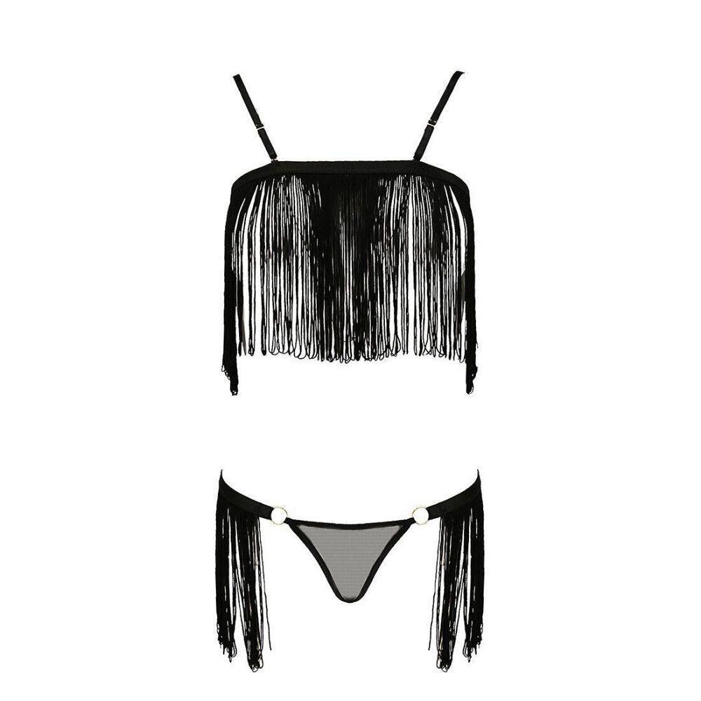 Комплект білизни Passion Exclusive KASSANDRA SET OpenBra L/XL black, ліф з бахроми, трусики-спідниця Sex Aura Київ - фото 5