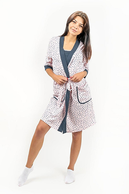 Спальный женский комплект пижама+халат, розовый , топ Крохатушка одяг Киев - изображение 7