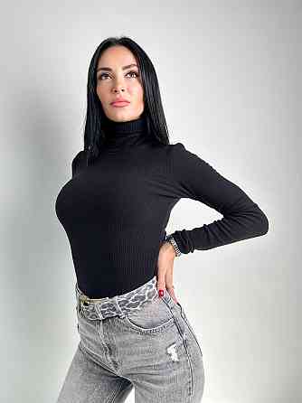 Жіночий теплий гольф в рубчик "Cool" оптом | Батал 54-56, Чорний Київ