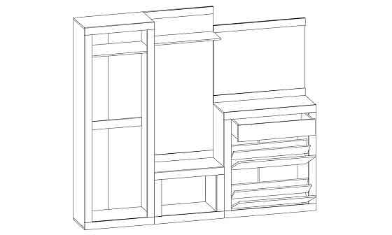 Передпокій з дзеркалом Парма (комплект 226 см) Меблі Сервіс Дуб Апріл, Чорний лак Львів