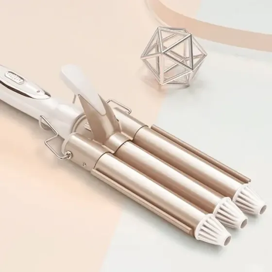 Потрійна плойка для волосся Kemei KM-1010 золотиста: щипці хвиля, керамо-турмалінове покриття, 45 Вт, 170-220°C Одеса