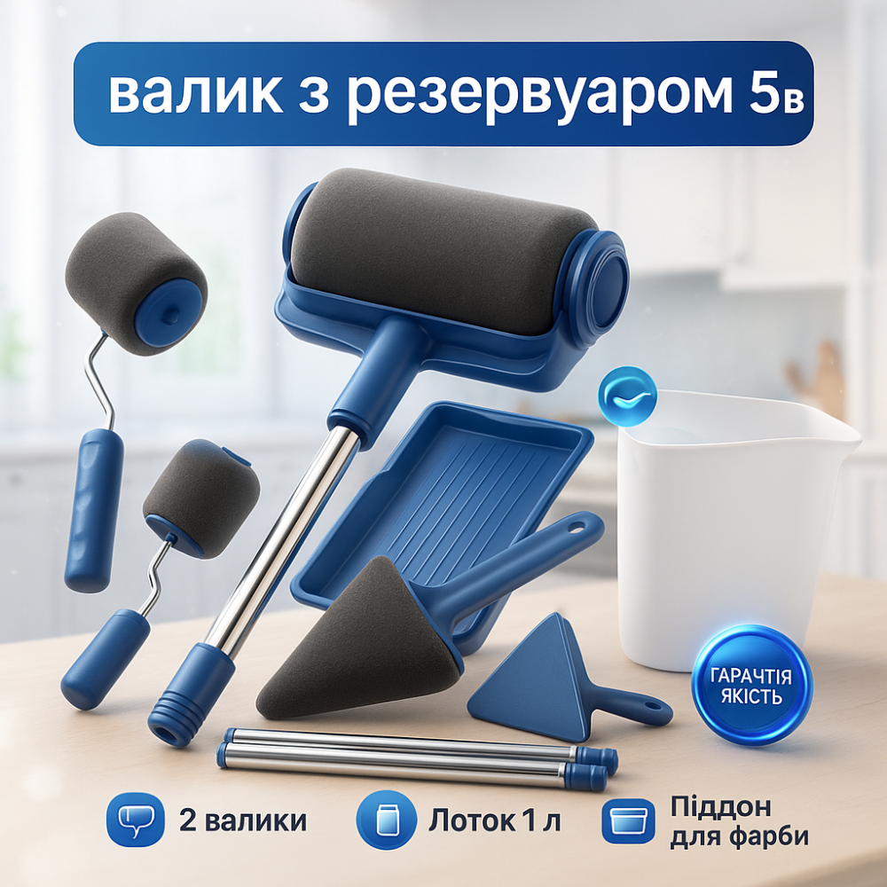 Набор для покраски стен потолка пола валик с резервуаром Paint Roller 5 в 1 YV-50 Львов - изображение 11