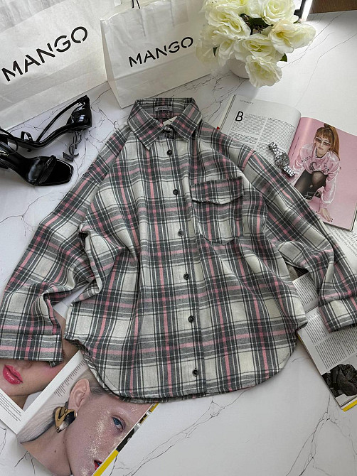 Жіноча тепла оверсайз сорочка в клітинку на ґудзиках кашемір Сірий 2 Одеса - фото 5