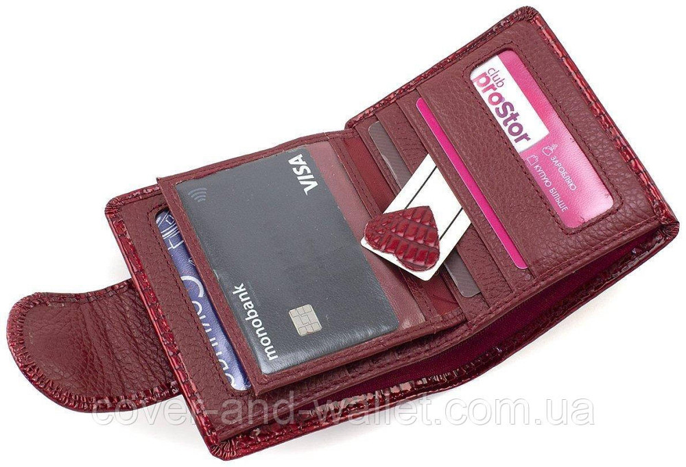 Женский лаковый кожаный кошелек не большого размера красного цвета на много карточек ST AE 415 Киев - изображение 9