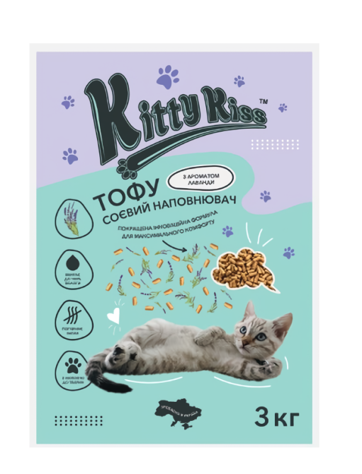 Наполнитель Кити Кис Kitty Kiss Тофу соевый для кошек с лавандой, 3 кг Винница - изображение 1