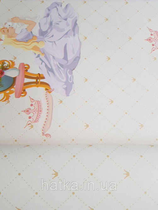 Метрові шпалери вінілові на флізеліні AdaWall Ada Kids для дівчинки принцеси корони дзеркала пісочні Київ - фото 2