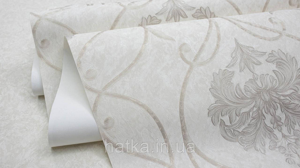 Шпалери метрові вінілові на флізеліні Sintra Classic класика вензелю завитки структурне біле золото на бежевому 423219 Київ - фото 3