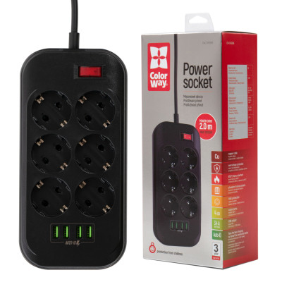 Мережевий фільтр живлення ColorWay CW-CHE64B, 6 розеток/4USB Black (CW-CHE64B) Вінниця - фото 7
