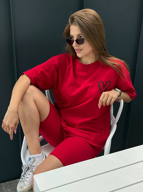 Футболка и велосипедки женские кулир Красный XL/2XL Харьков - изображение 3