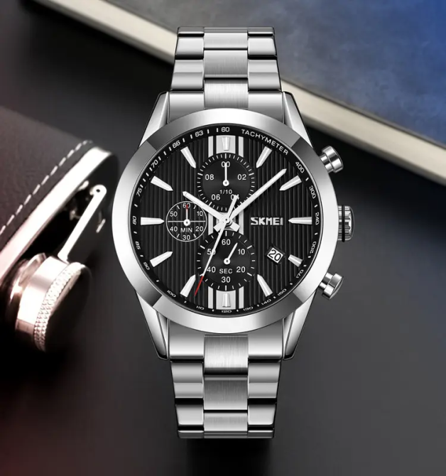Чоловічий годинник на сталевому браслеті Skmei 9302 (Сріблястий) Київ - фото 4