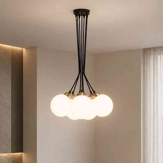 Люстра подвесная MSK Electric Luna светильник на семь плафонов шаров Е27 d-150mm PL 202612-7R BK Одесса