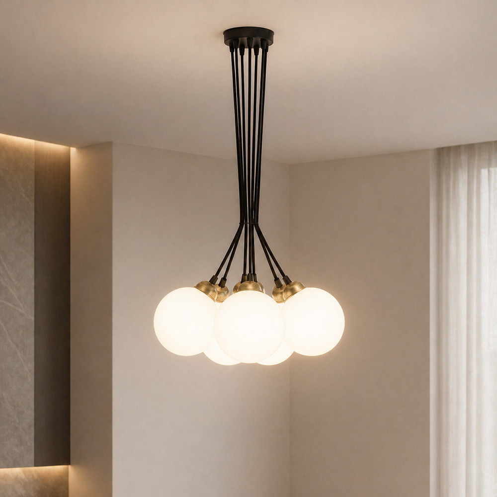 Люстра подвесная MSK Electric Luna светильник на семь плафонов шаров Е27 d-150mm PL 202612-7R BK Одесса - изображение 4