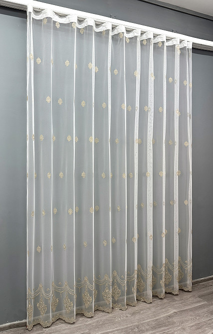 Тюль VR-Textil 1825т Грек-сетка с вышивкой и люрексом Молочный с капучино 300х270 см (40-171) Киев - изображение 3